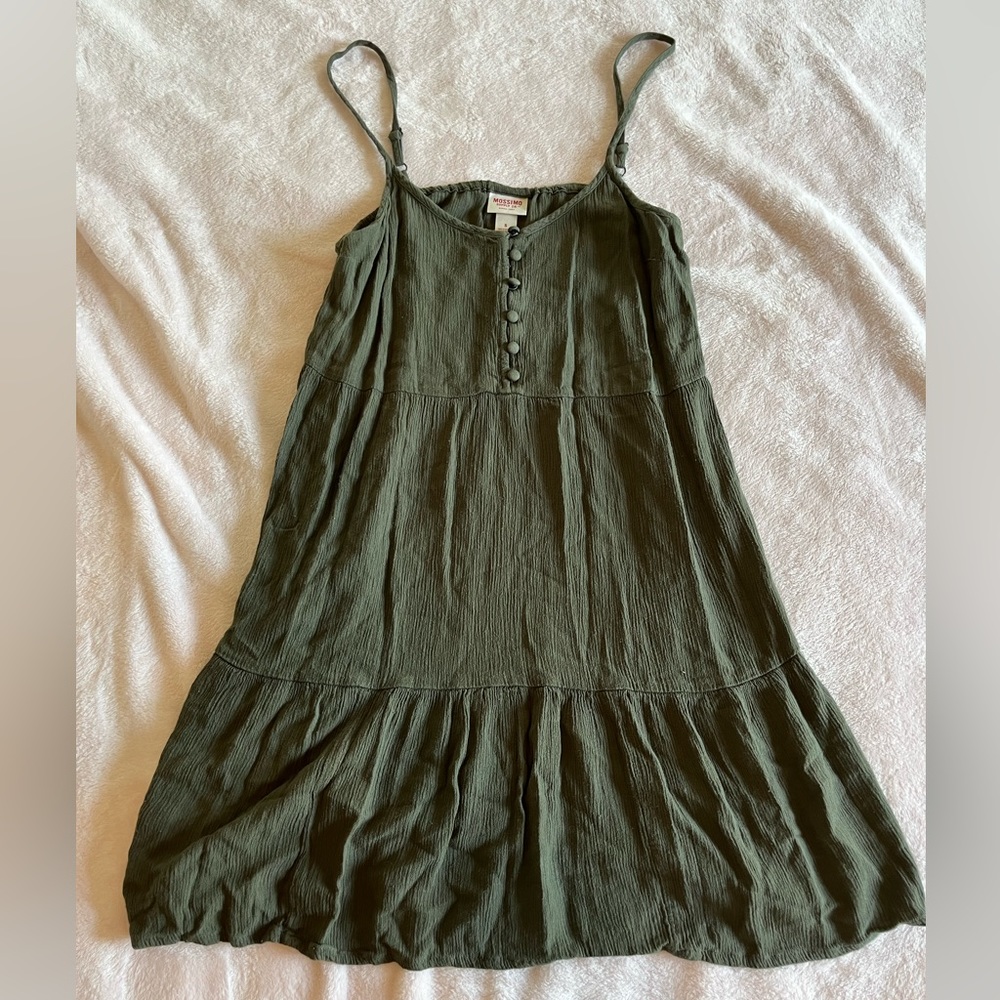 Button Tank Top Forest Green Layer Flowy Casual Sun Dress MOSSIMO